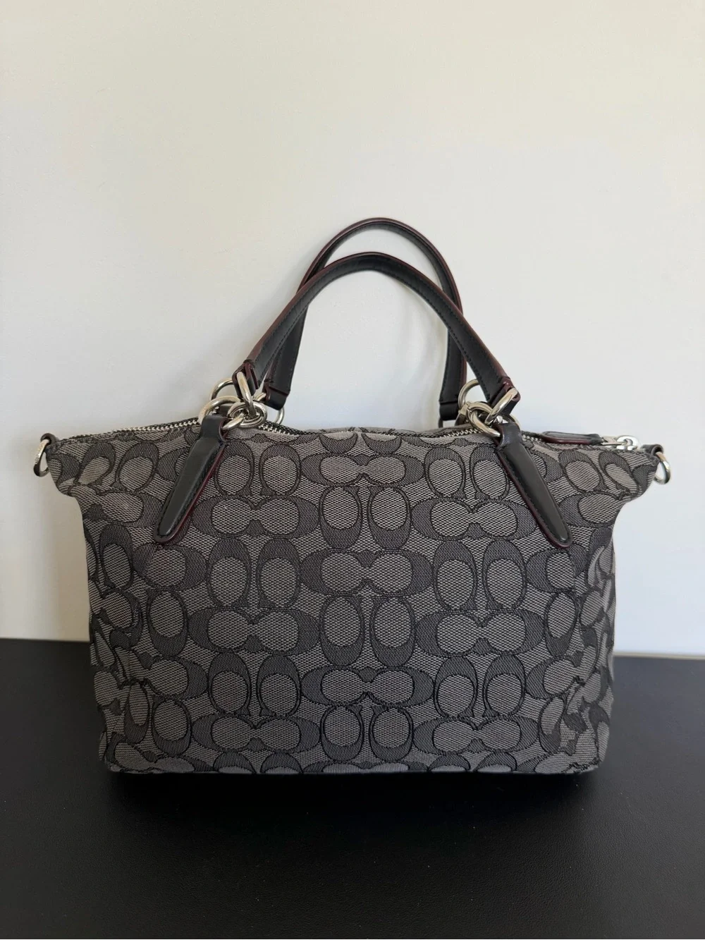 Coach F36625 Signature Gray Black Satchel Crossbody Shoulder Bag